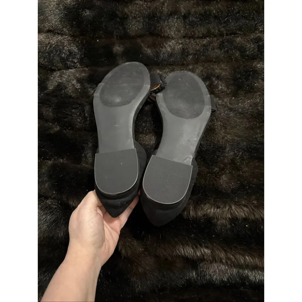 Lane Bryant Black Open-Front Flat Sandals with Fringed Strap